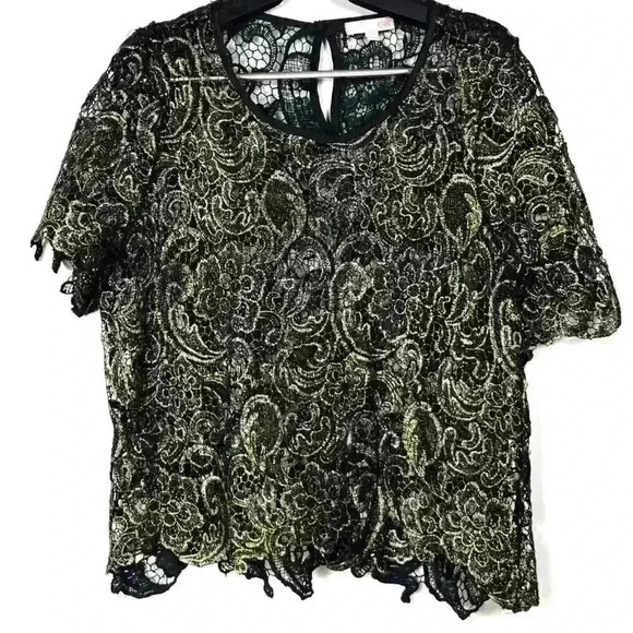 Gianni Bini Tops - GB See Through Black and Gold Floral Shirt